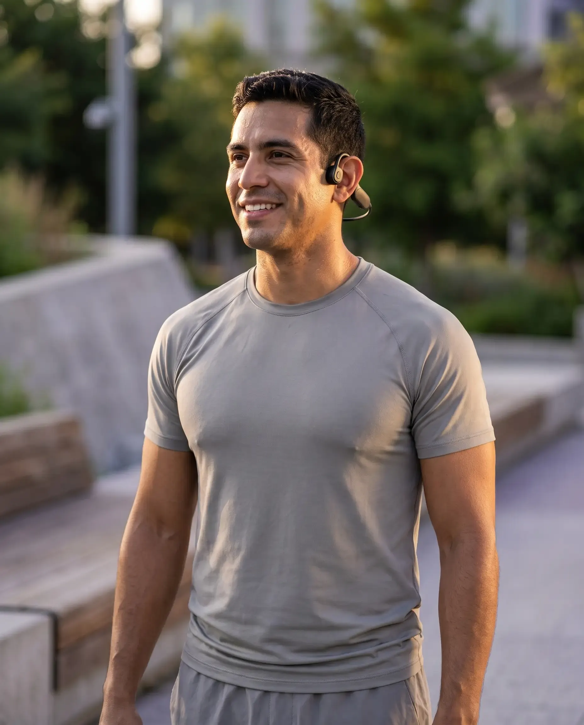 An athlete listening outdoors