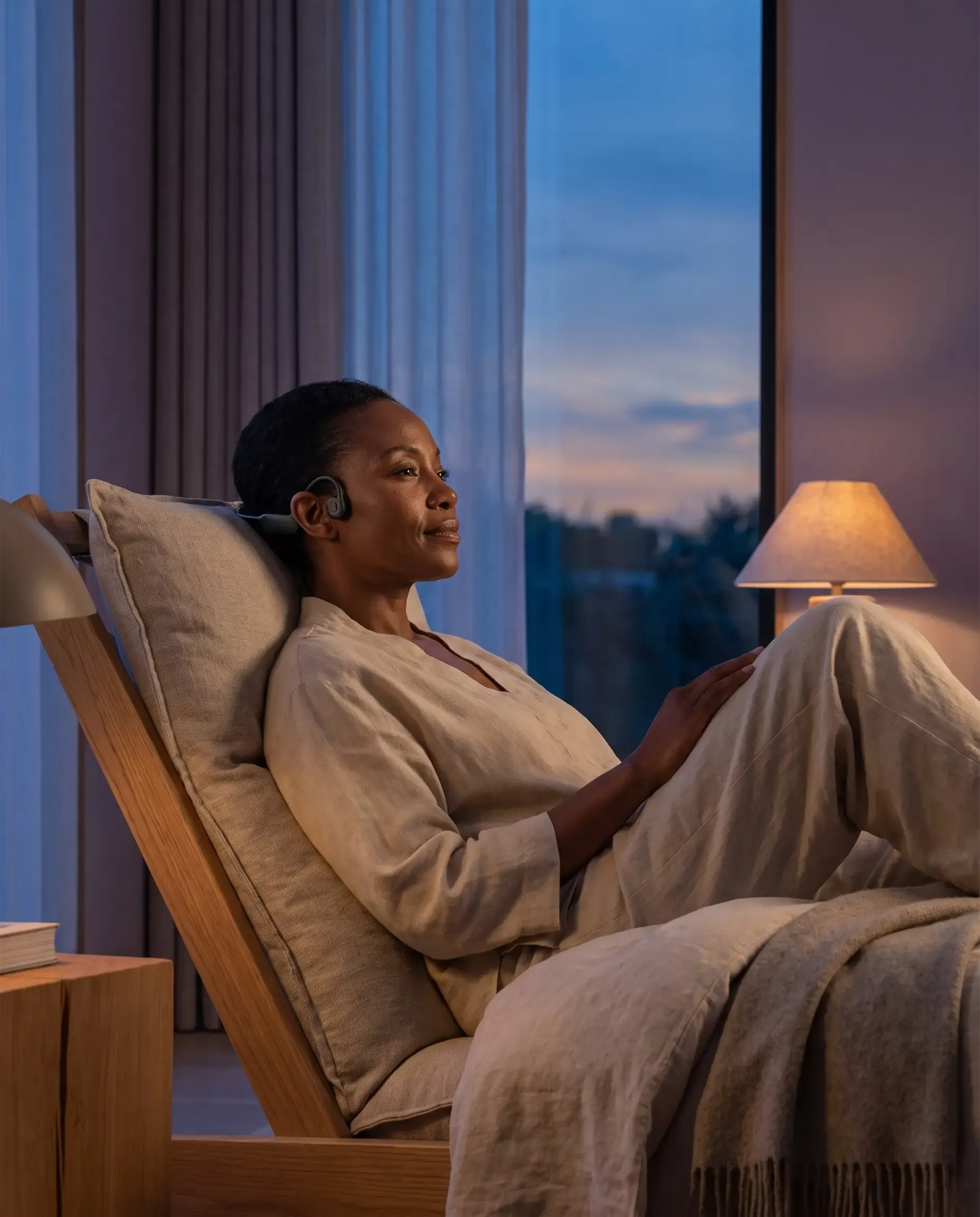 A woman winding down in the evening