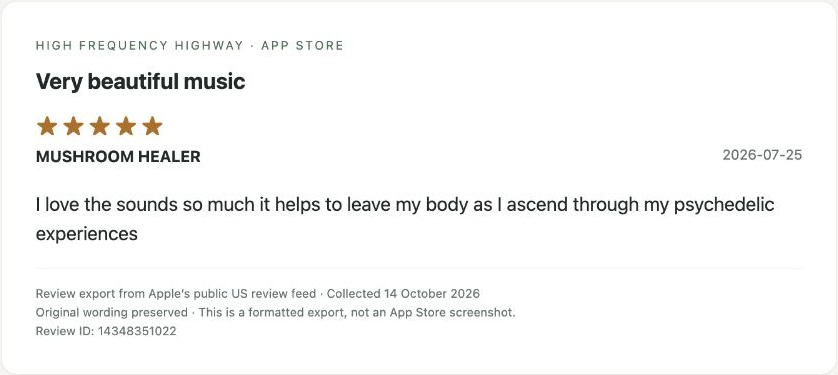 App Store review by MUSHROOM HEALER — Review export