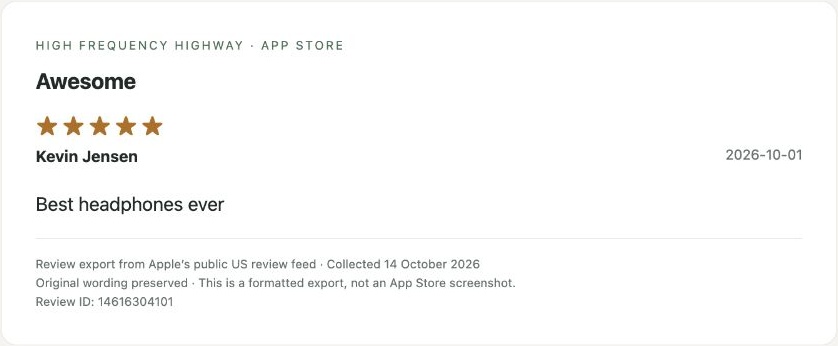App Store review by Kevin Jensen — Review export
