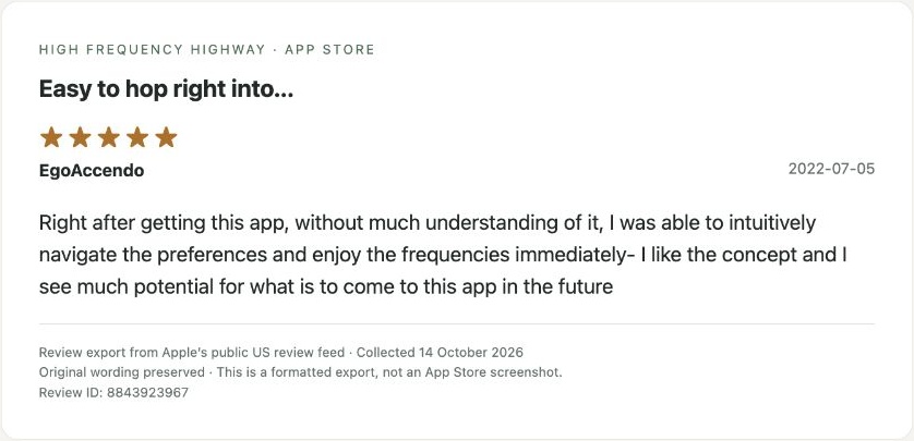 App Store review by EgoAccendo — Review export