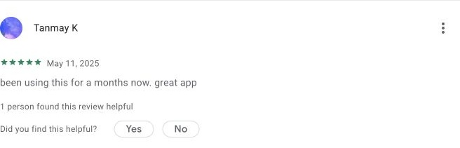 Google Play review by Tanmay K — Store screenshot